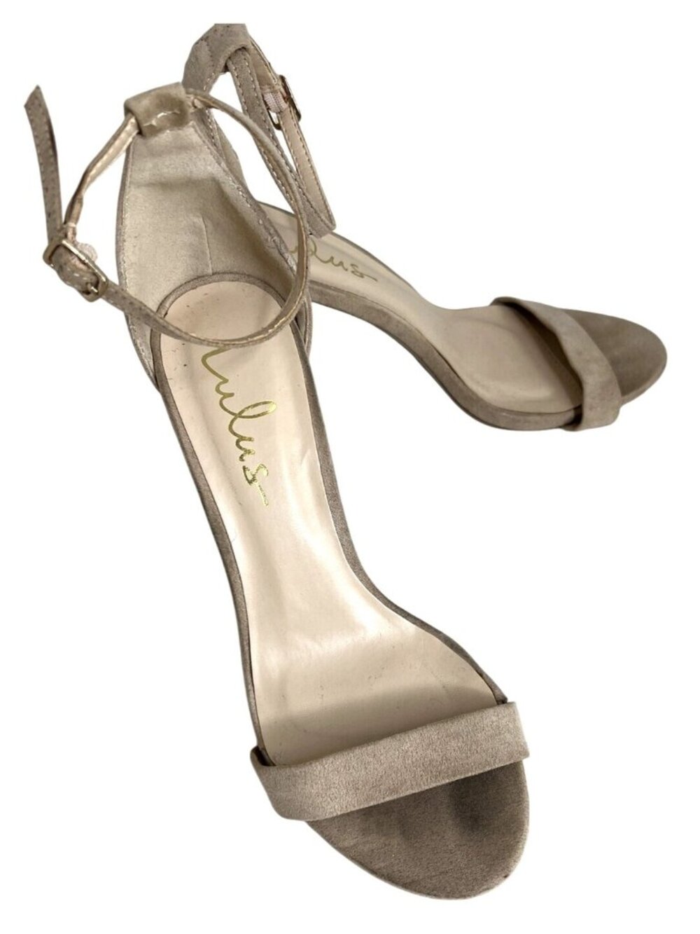 Lulus Beige Suede High Heel Sandals With Ankle Strap Buckle Size 7.5